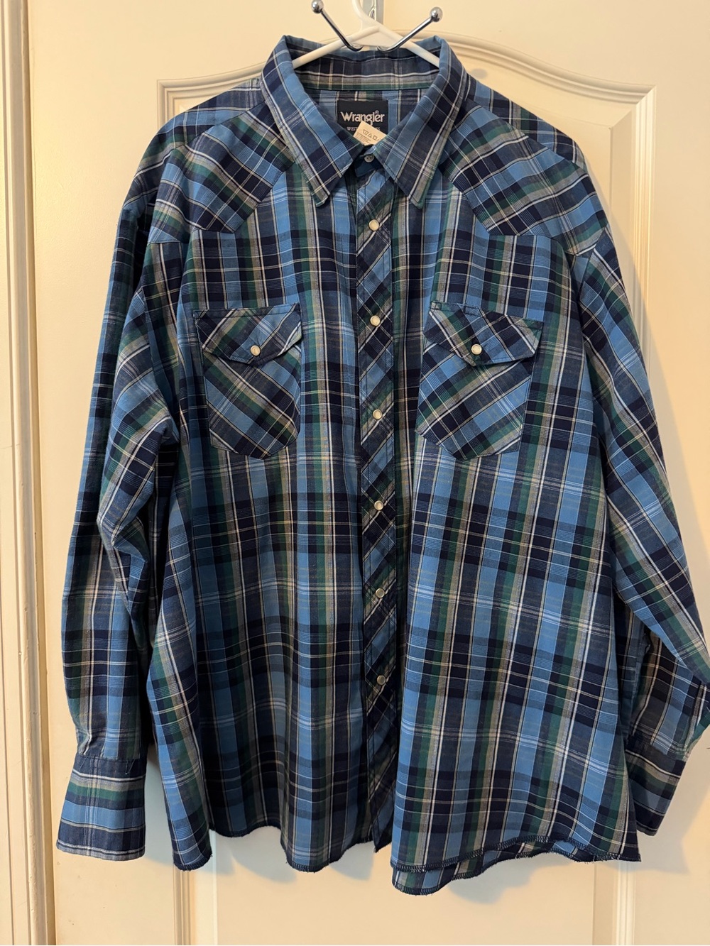Wrangler Western Shirt Snap Front Blue Green Plaid Big Size 3X